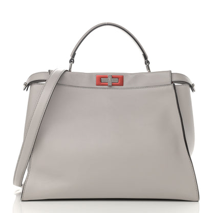 Fendi Vitello Dolce Shiny Nappa Large Peekaboo Iconic Satchel Grey 3 of 13