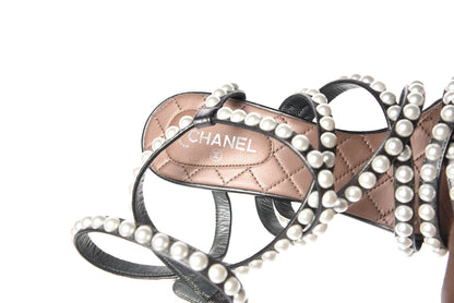 Chanel Laminated Lambskin Quilted Pearl Sandals 37 Khaki 5 of 8