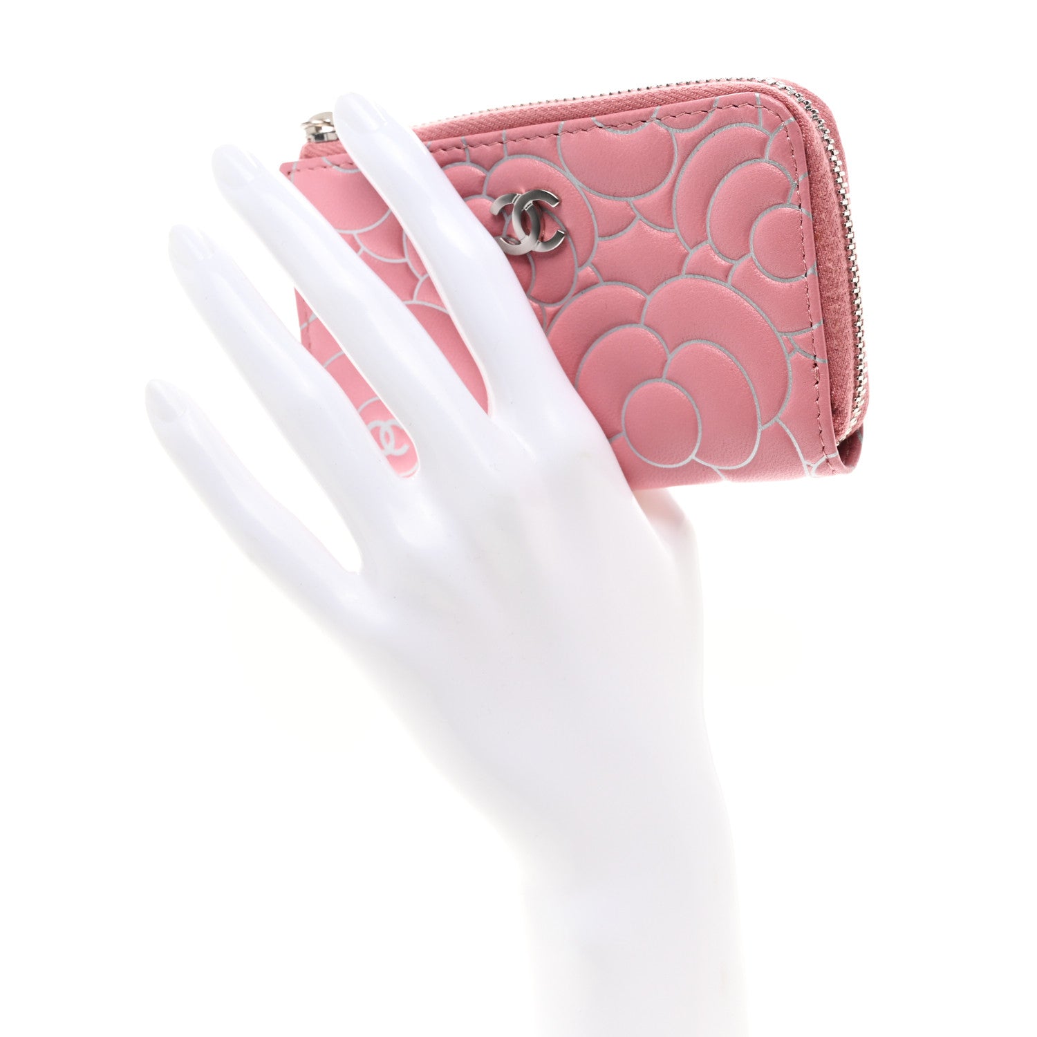 Chanel Lambskin Camellia Embossed Key Holder Case Pink 2 of 7
