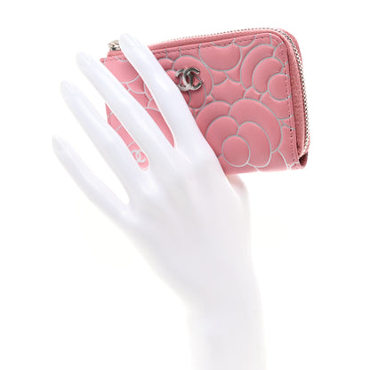 Chanel Lambskin Camellia Embossed Key Holder Case Pink 2 of 7