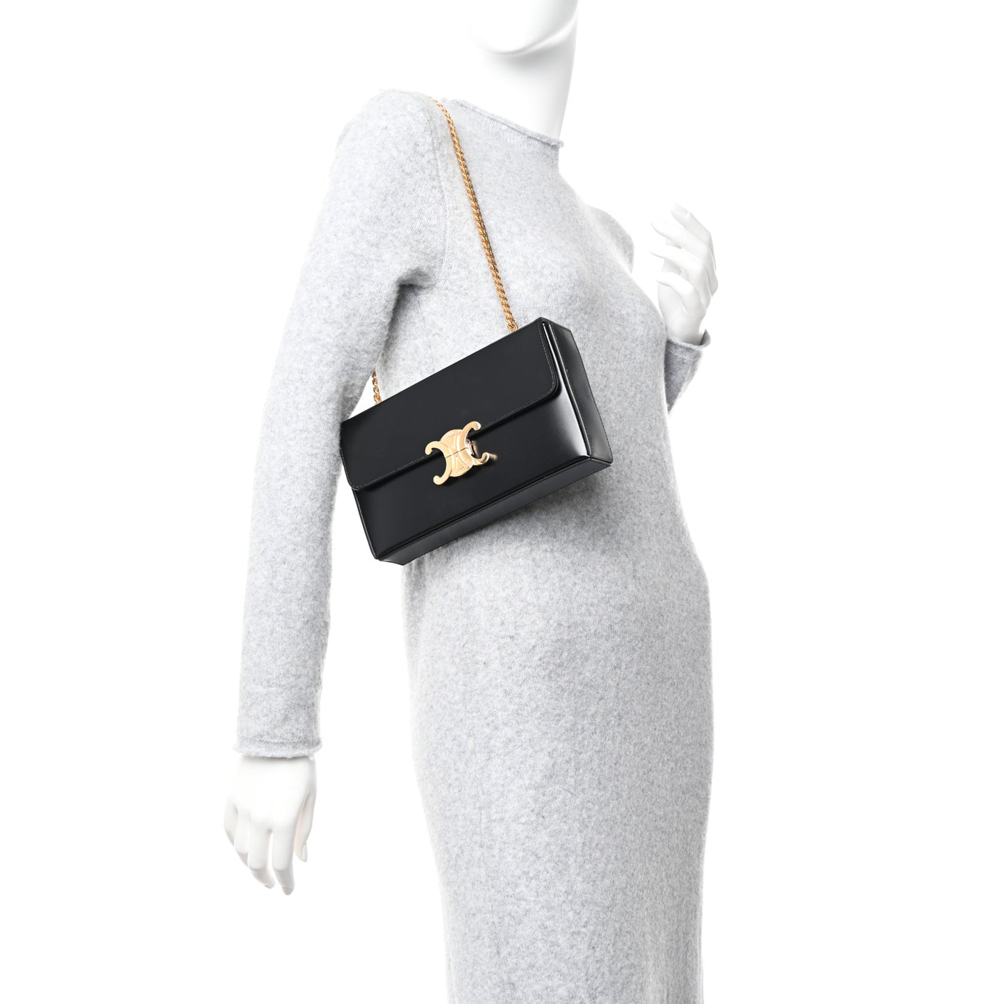 Shiny Calfskin Triomphe Chain Box Bag Black