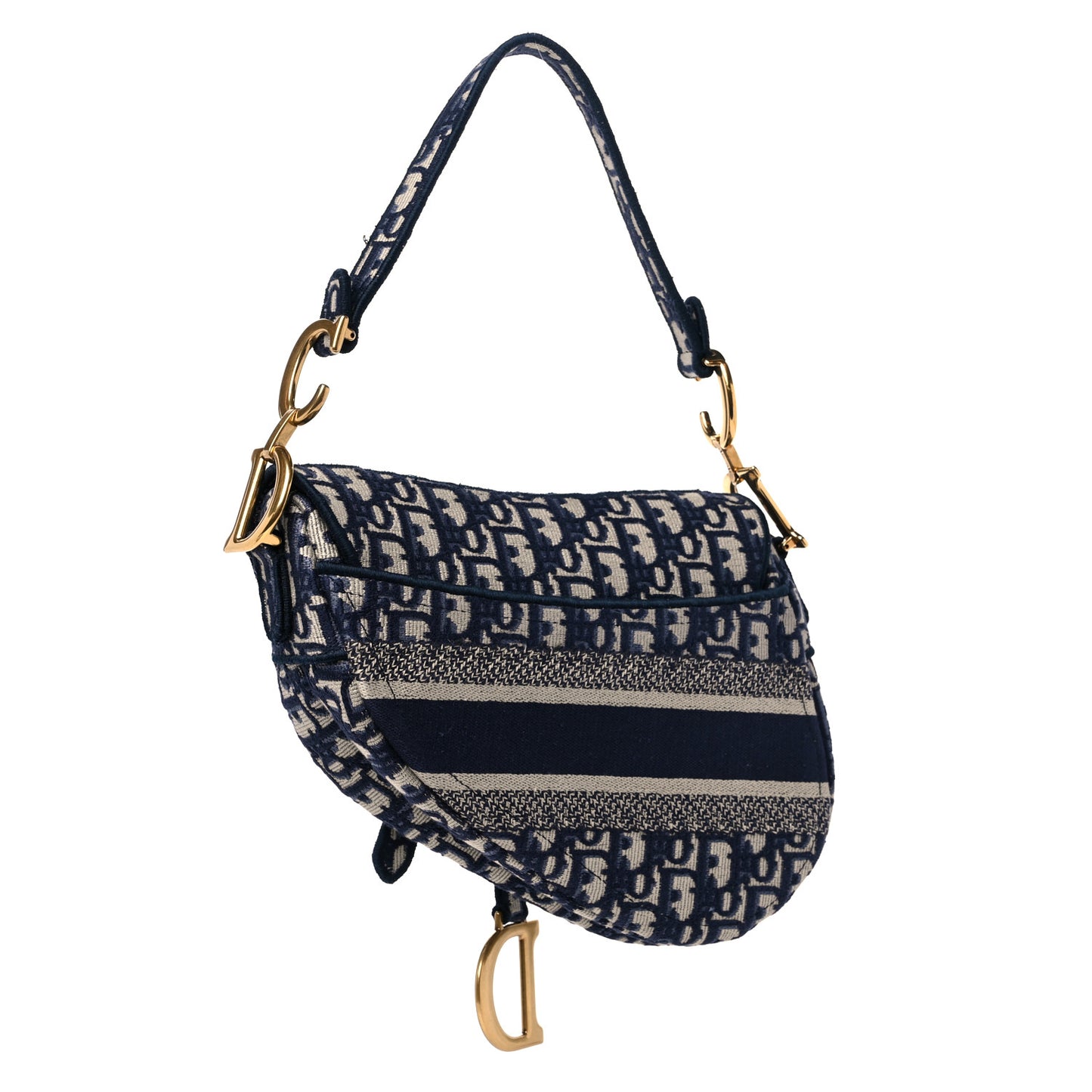 Oblique Embroidered Saddle Bag Blue