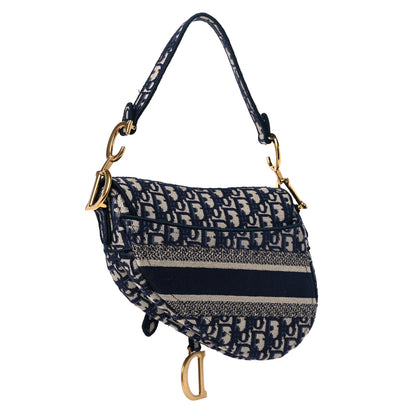 Christian Dior Oblique Embroidered Saddle Bag Blue 3 of 10