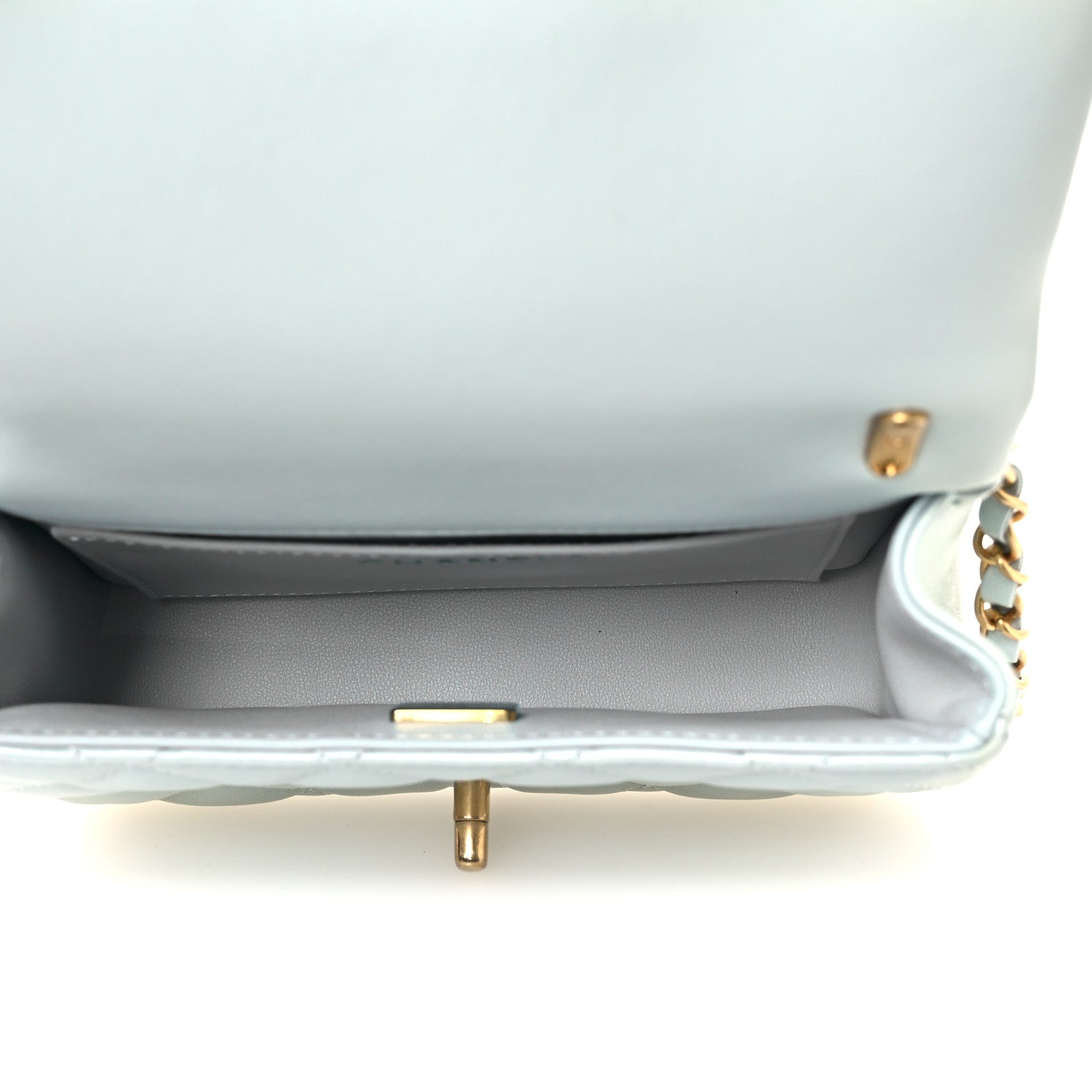 Chanel Shiny Lambskin Quilted Pearl Twist Mini Square Flap Light Blue 4 of 9