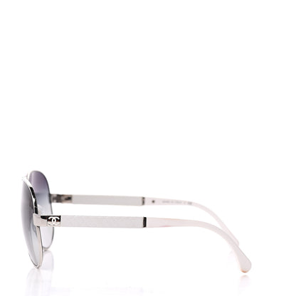 Chanel Lambskin Quilted CC Aviator Sunglasses 4195-Q White Silver 2 of 7