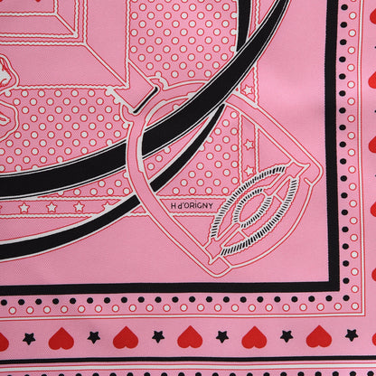 Hermes Silk Grand Manege Cut Bandana Love Scarf 65 Rouge Rose Black 4 of 6