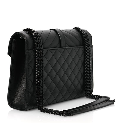 Saint Laurent Grain De Poudre Textured Mixed Matelasse Triquilt Medium Monogram Monochrome Satchel Black 3 of 10