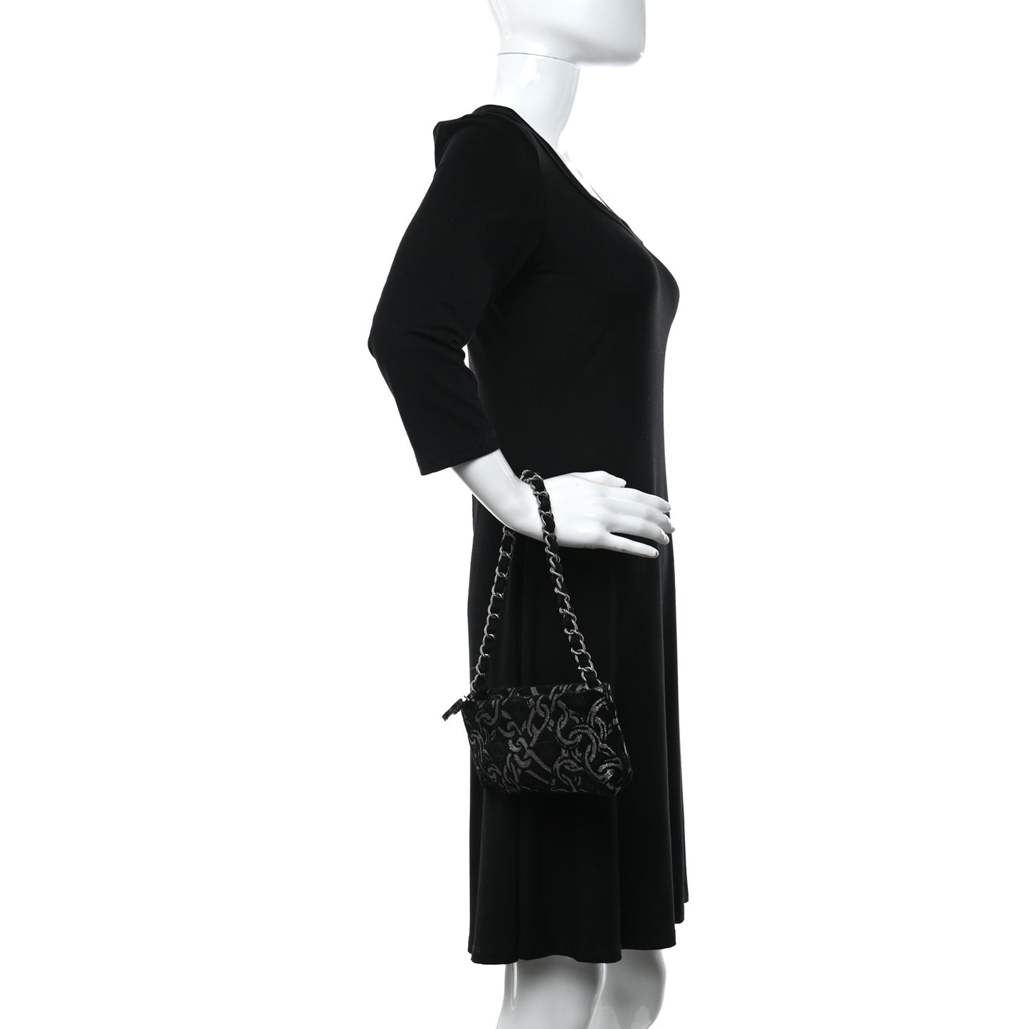 Metallic Brocade CC Chain Link Small Shoulder Bag Black