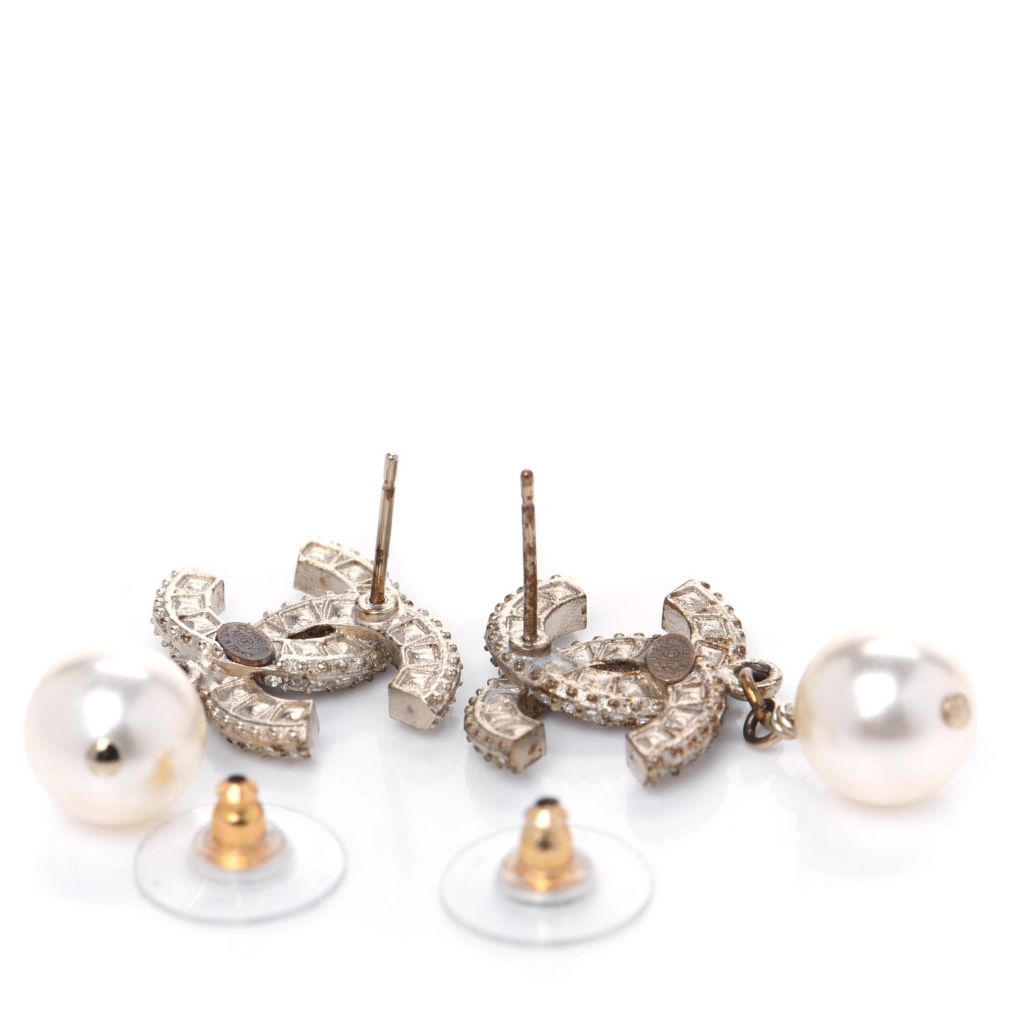 Crystal Pearl CC Drop Earrings Gold