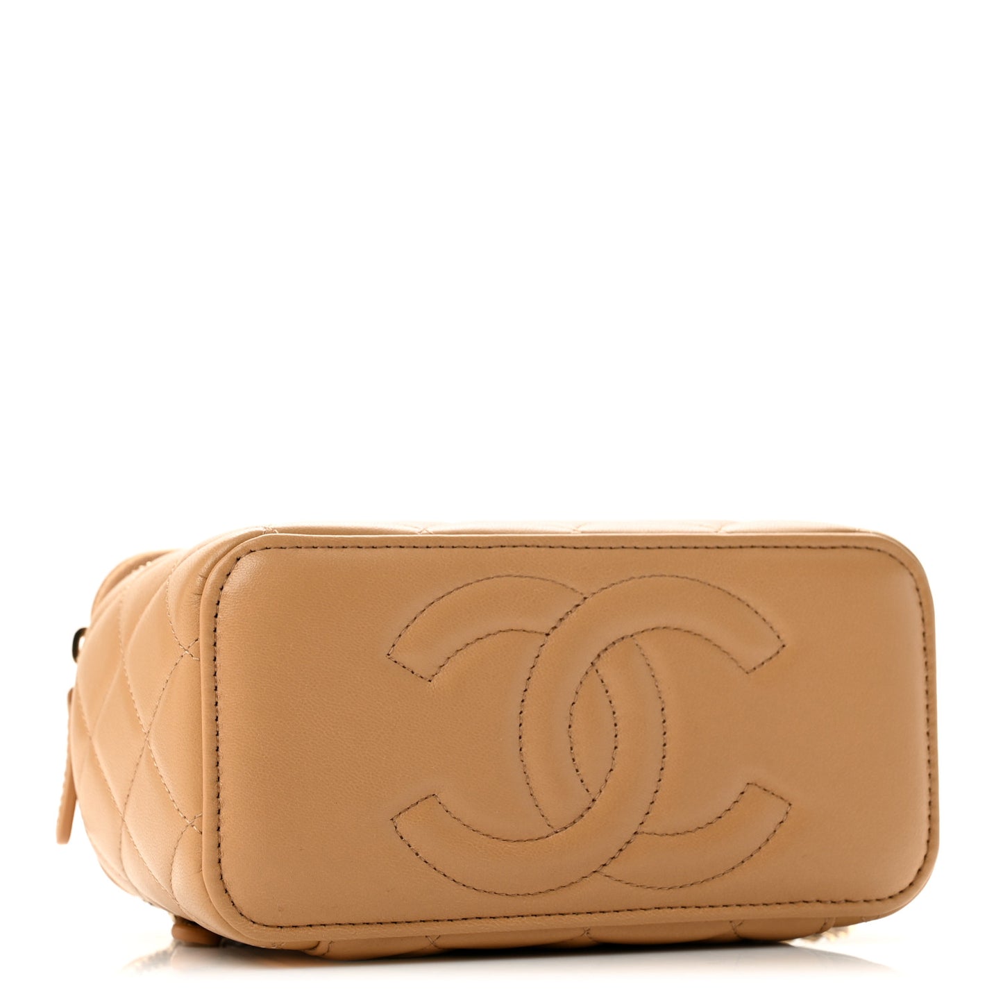 Lambskin Quilted Pearl Crush Small Vanity Case With Chain Beige