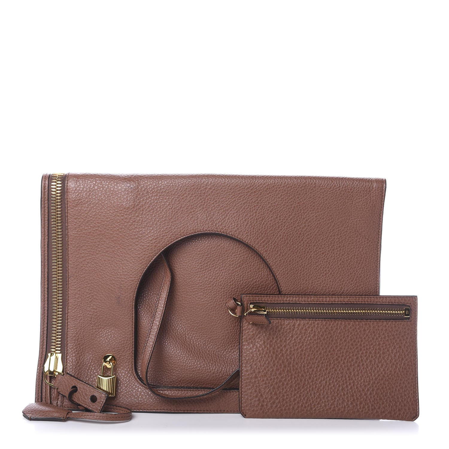 Tom Ford Calfskin Large Alix Padlock Zip Shoulder Bag Brown 1 of 7