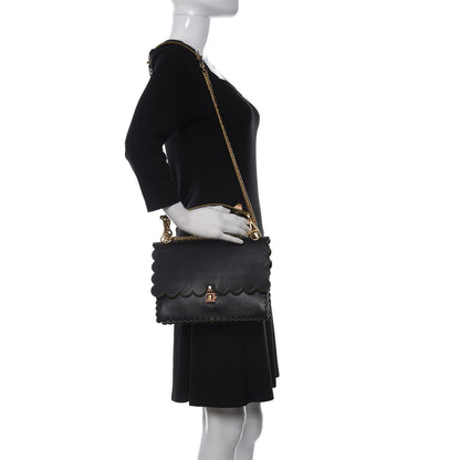 Fendi Vitello Liberty Scalloped Studded Kan I Shoulder Bag Black 2 of 9