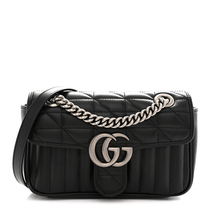 Gucci Calfskin Matelasse Aria Mini GG Marmont Shoulder Bag Black 1 of 11