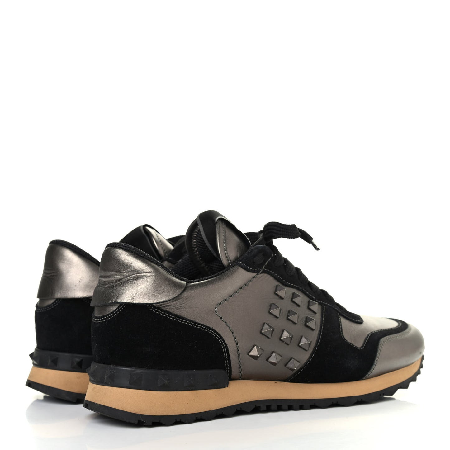 Calfskin Suede Mens Rockstud Sneakers 39 Gold Black