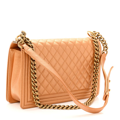 Chanel Metallic Calfskin Quilted New Medium Boy Flap Dark Gold 4 of 19