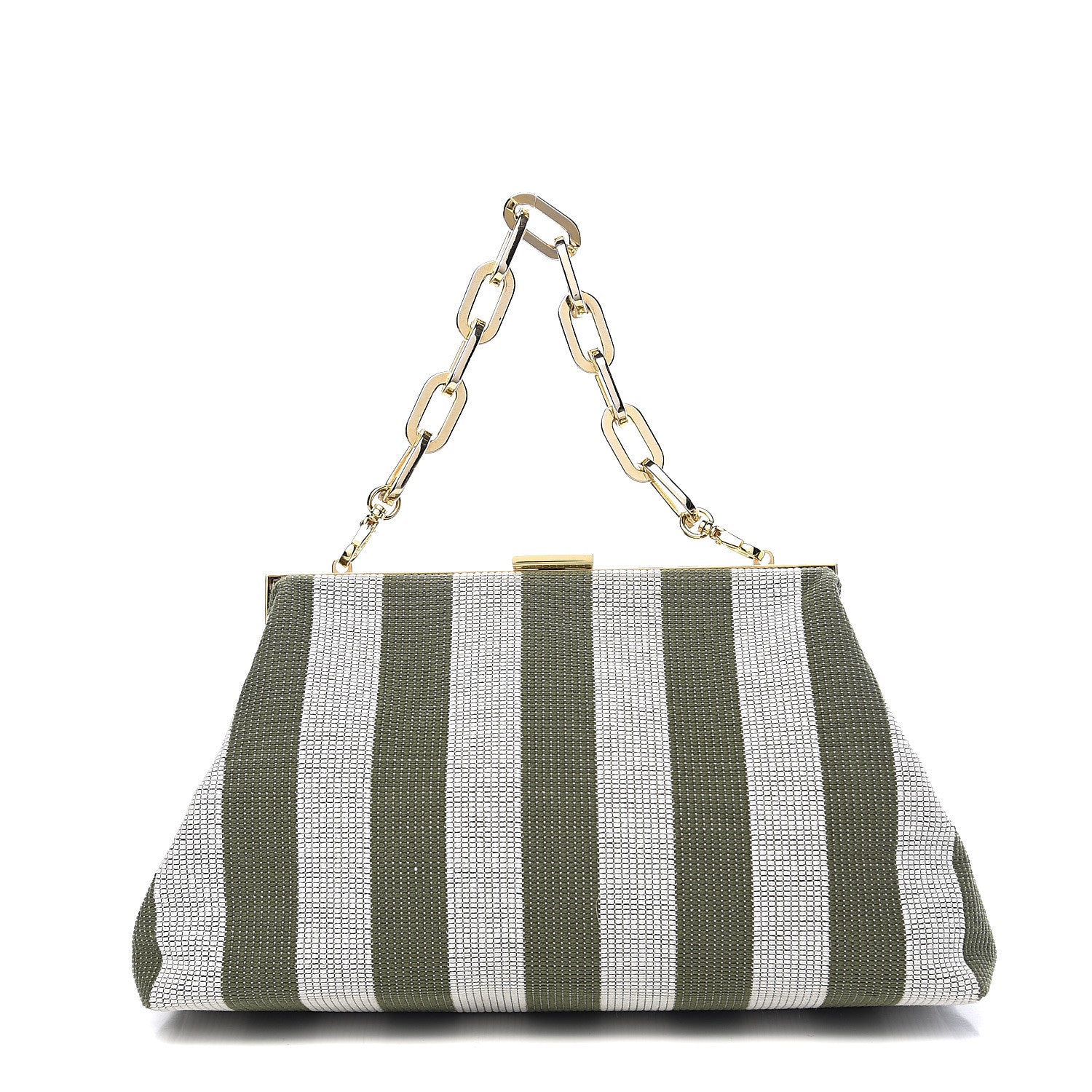 Mansur Gavriel Canvas Stripe Volume Chain Clutch Green White 1 of 8
