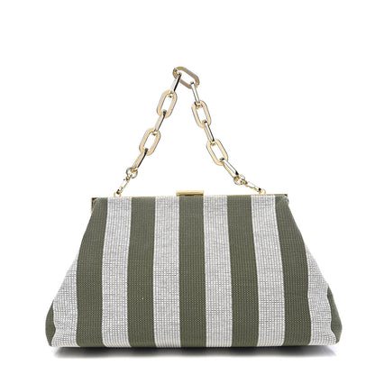 Mansur Gavriel Canvas Stripe Volume Chain Clutch Green White 1 of 8