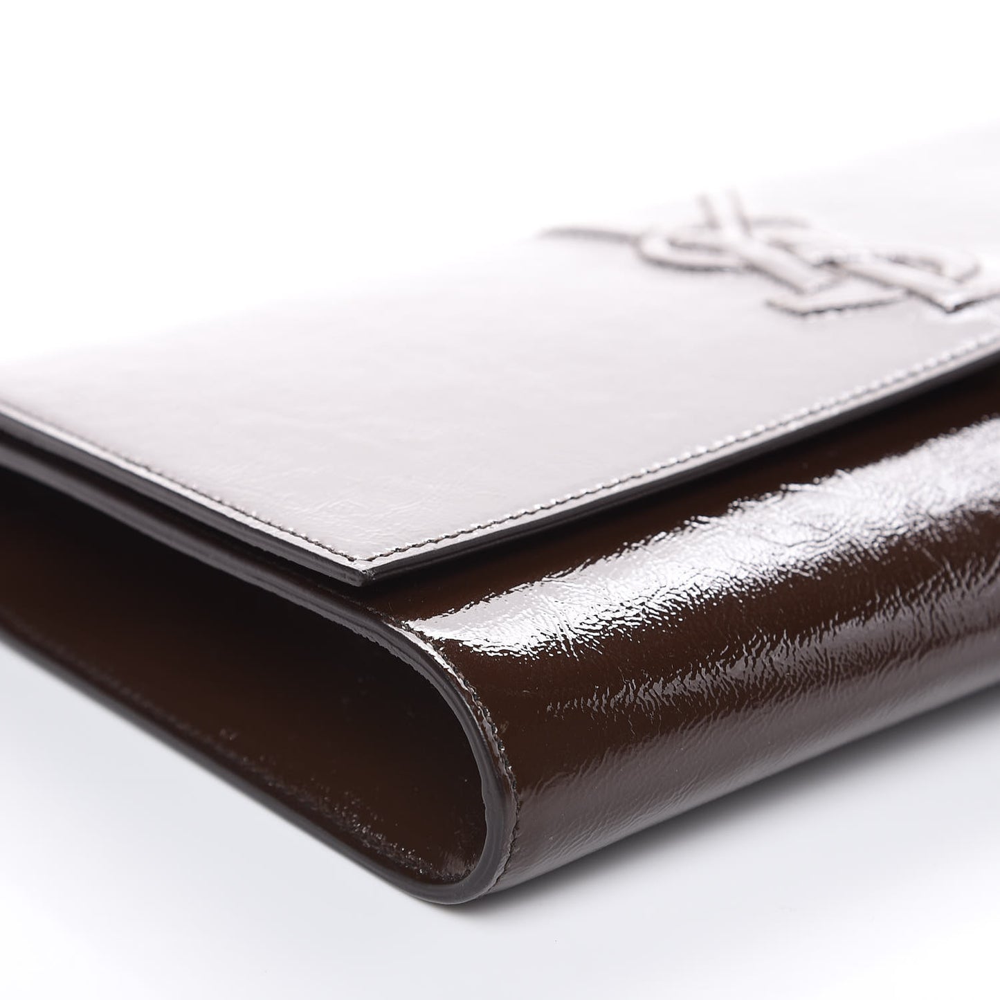 Textured Patent Calfskin Large Belle De Jour Clutch Dark Brown