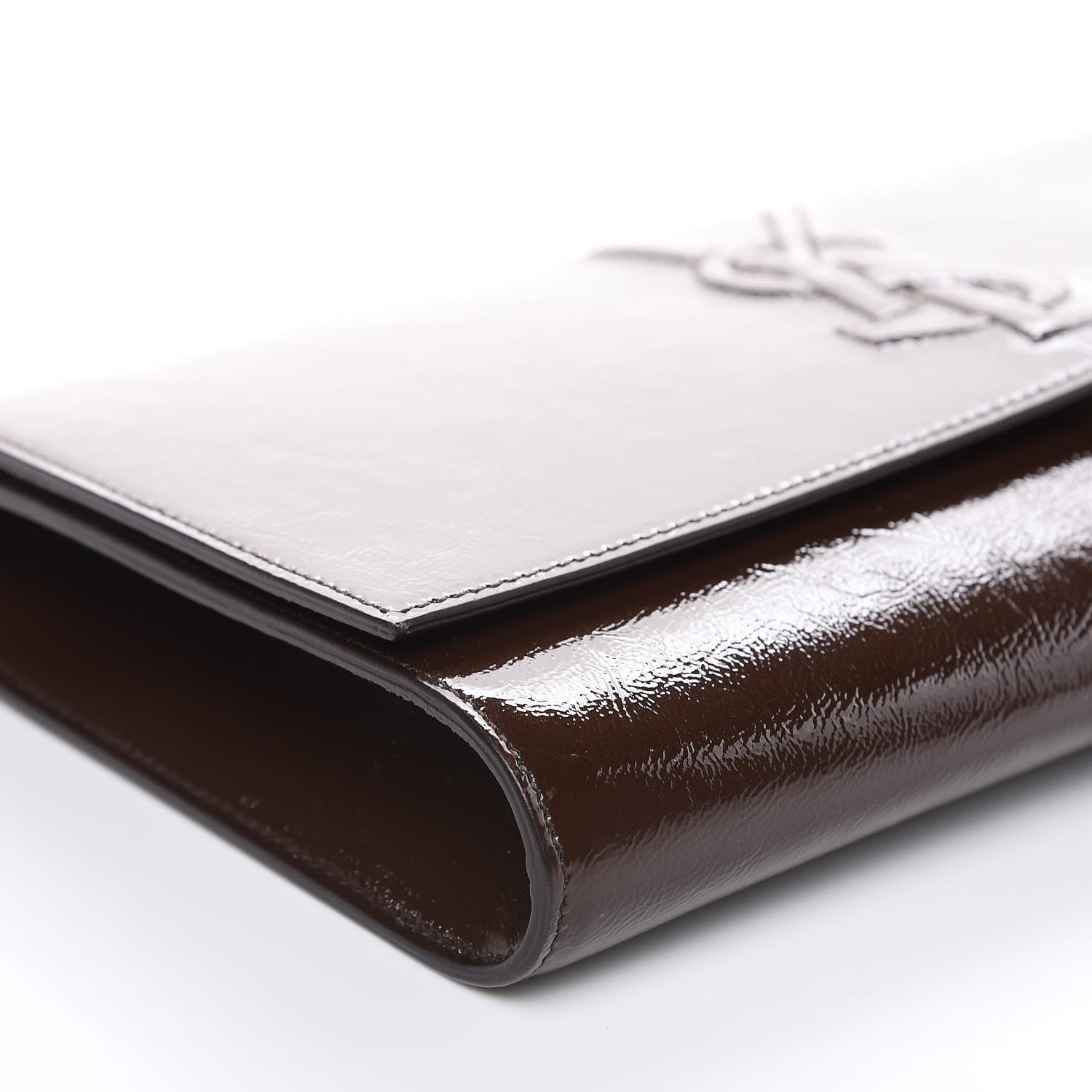 Saint Laurent Textured Patent Calfskin Large Belle De Jour Clutch Dark Brown 7 of 8