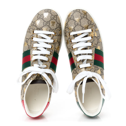 Gucci GG Supreme Monogram Bees Ayers Web Womens Ace Sneakers 37 Beige Oro Green Red 2 of 10
