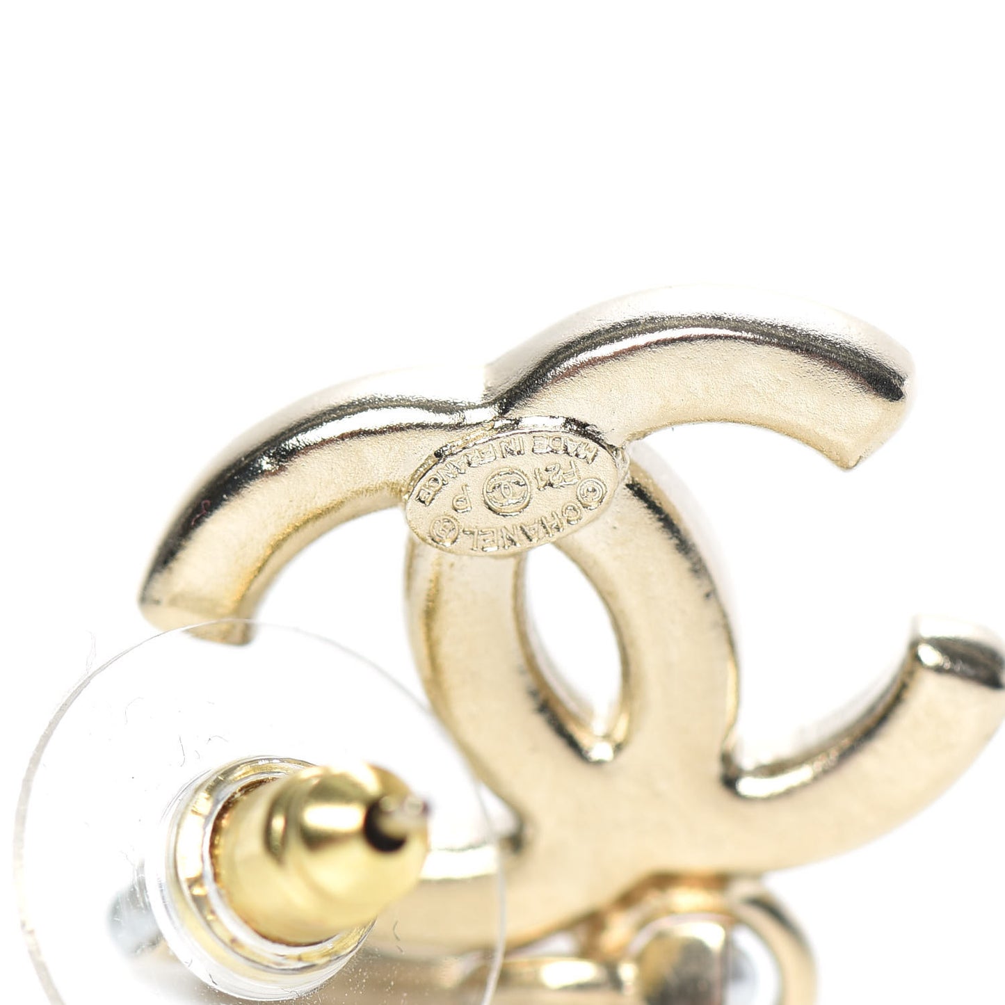 Pearl CC Hoop Drop Earring Gold