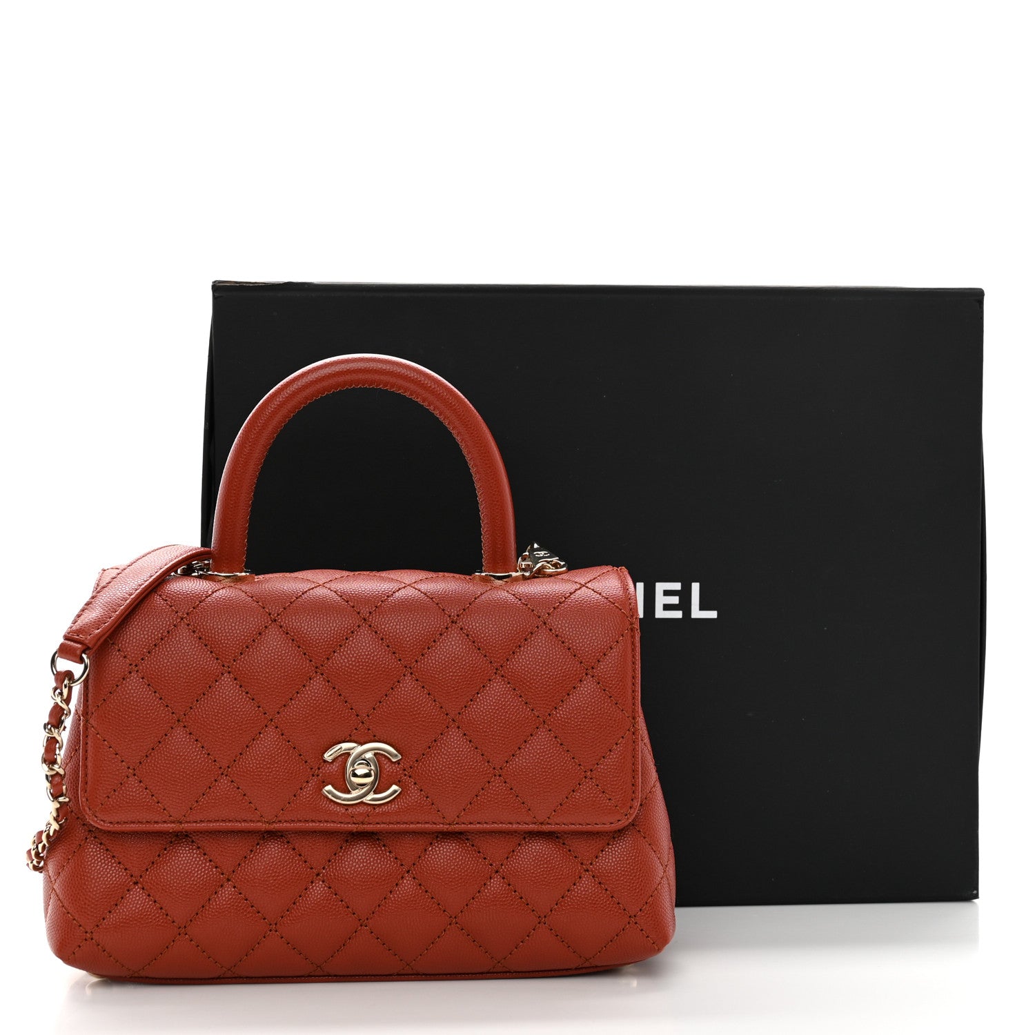 Chanel Caviar Quilted Mini Coco Handle Flap Dark Orange 11 of 11