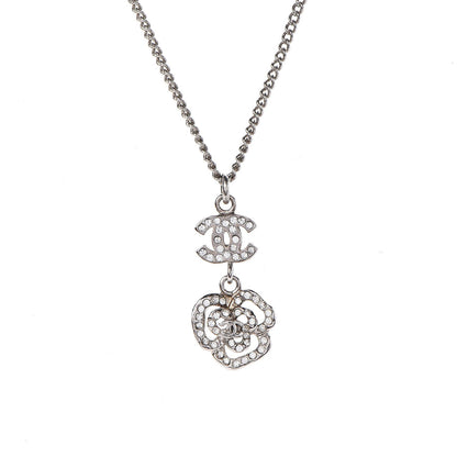 Chanel Swarovski Crystal Camellia CC Necklace Silver 3 of 5