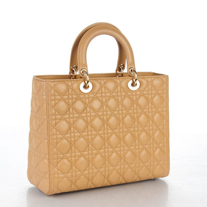 Christian Dior Lambskin Cannage Large Lady Dior Beige 3 of 7