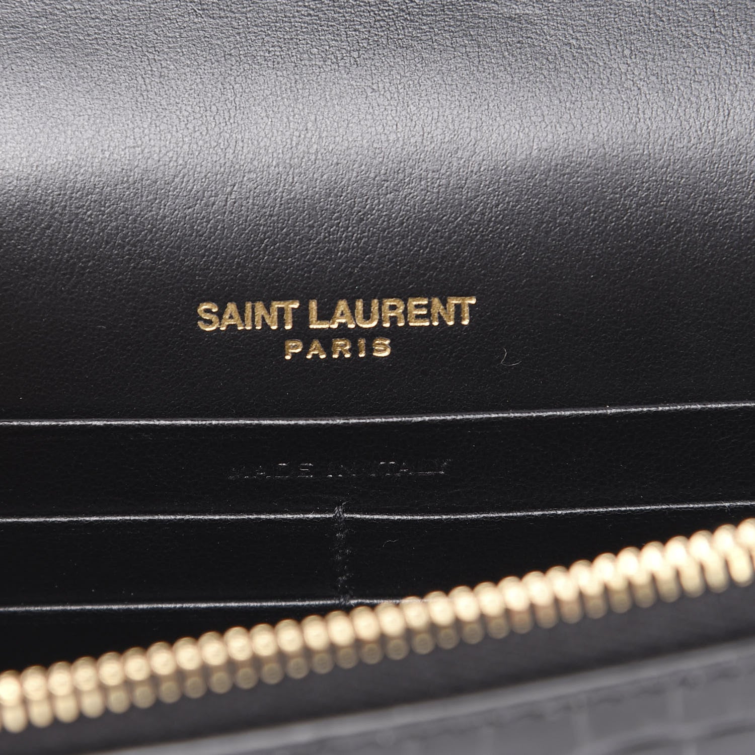 Saint Laurent Calfskin Crocodile Embossed Kate Monogram Tassel Chain Wallet Black 5 of 8