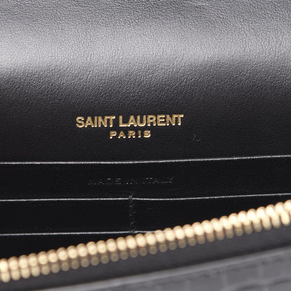 Saint Laurent Calfskin Crocodile Embossed Kate Monogram Tassel Chain Wallet Black 5 of 8