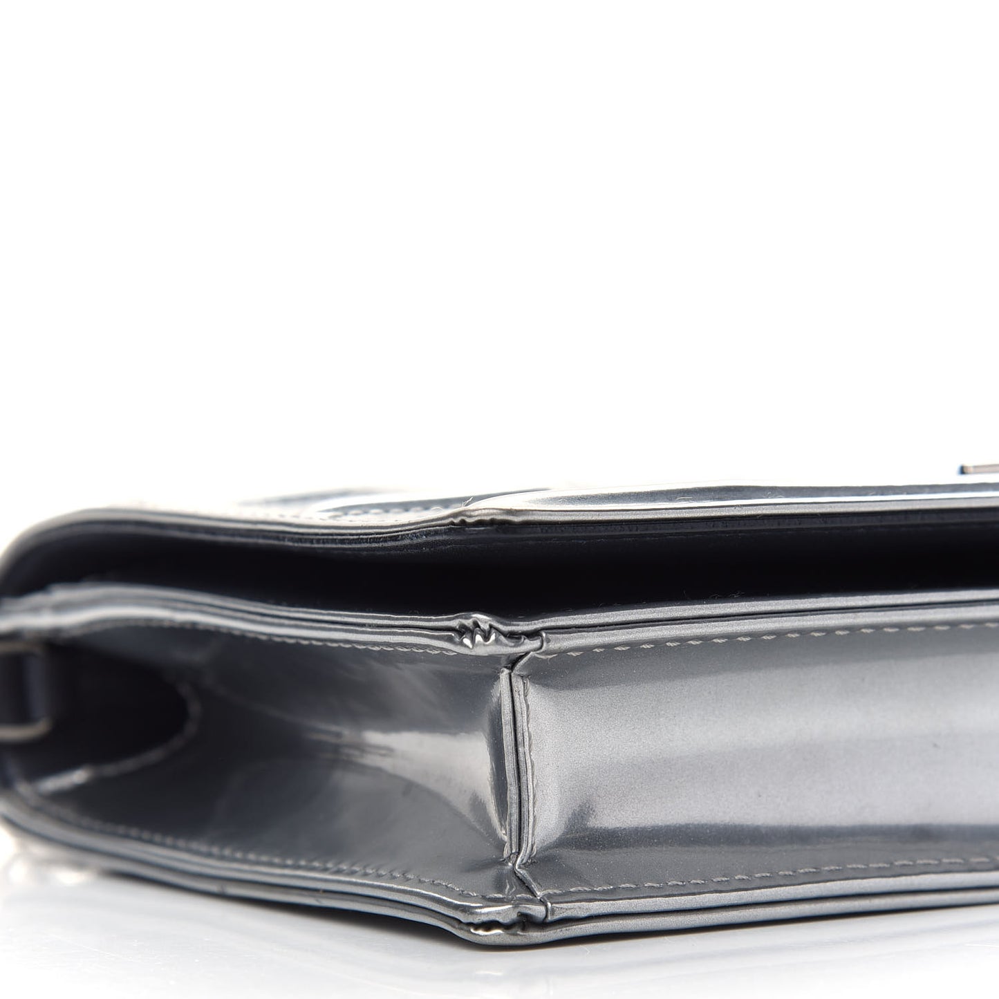 Metallic Patent Micro-Cannage Diorama Wallet on Chain Pouch Silver