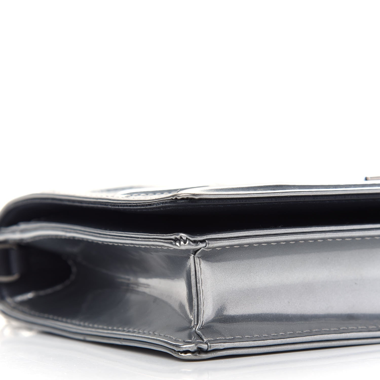 Christian Dior Metallic Patent Micro-Cannage Diorama Wallet on Chain Pouch Silver 7 of 10