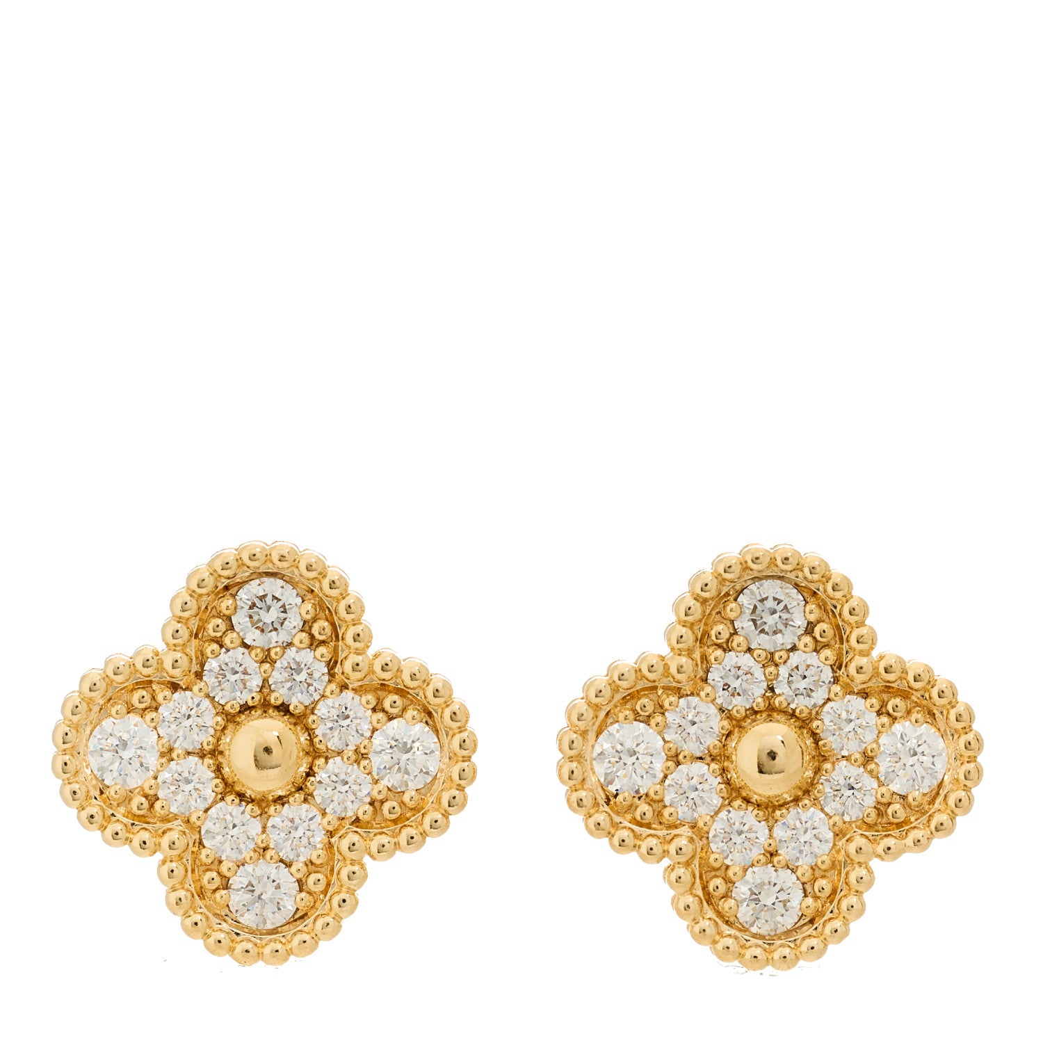 Van Cleef & Arpels 18K Yellow Gold Diamond Vintage Alhambra Earrings 1 of 5