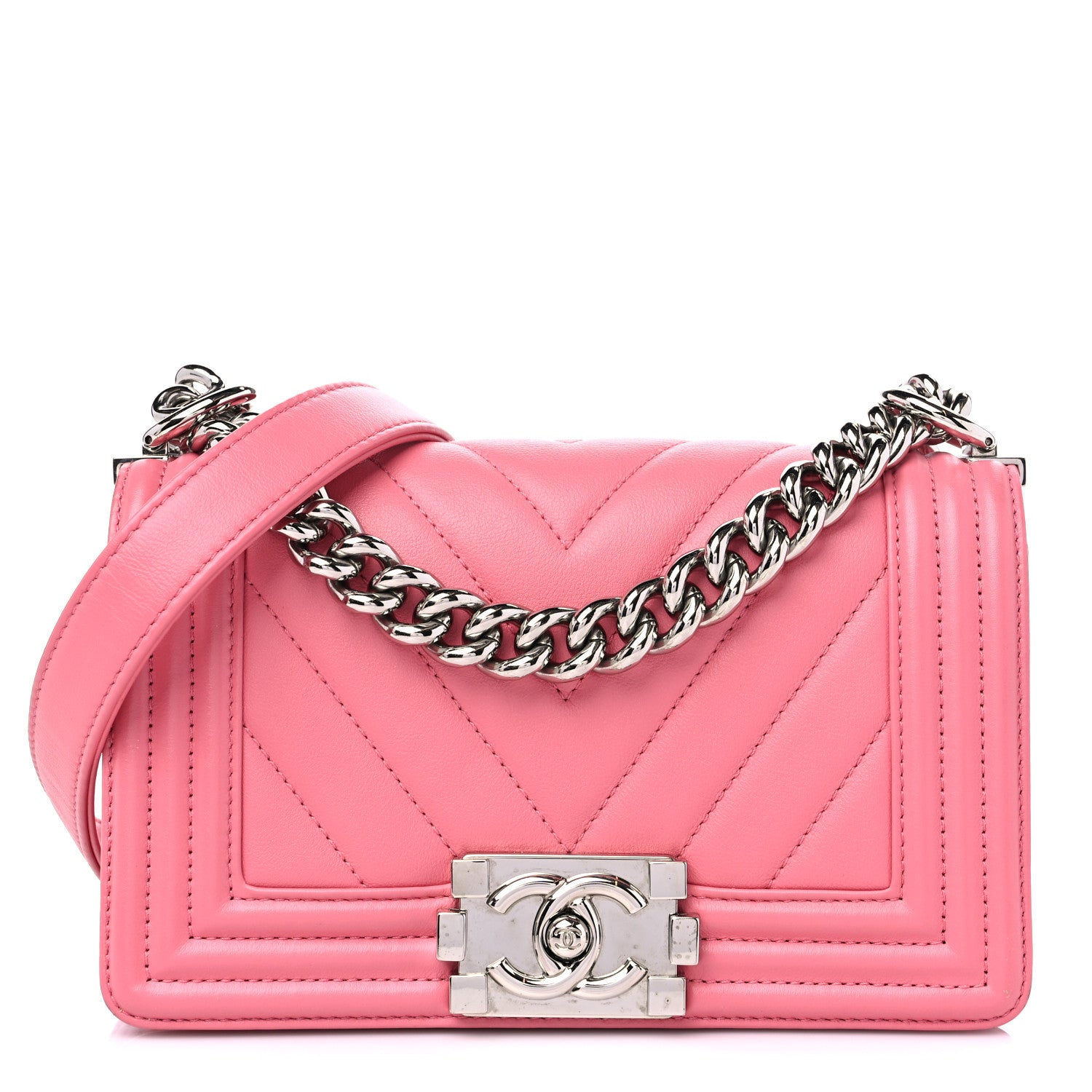 Chanel Calfskin Chevron Quilted Small Boy Flap Pink 1 of 9