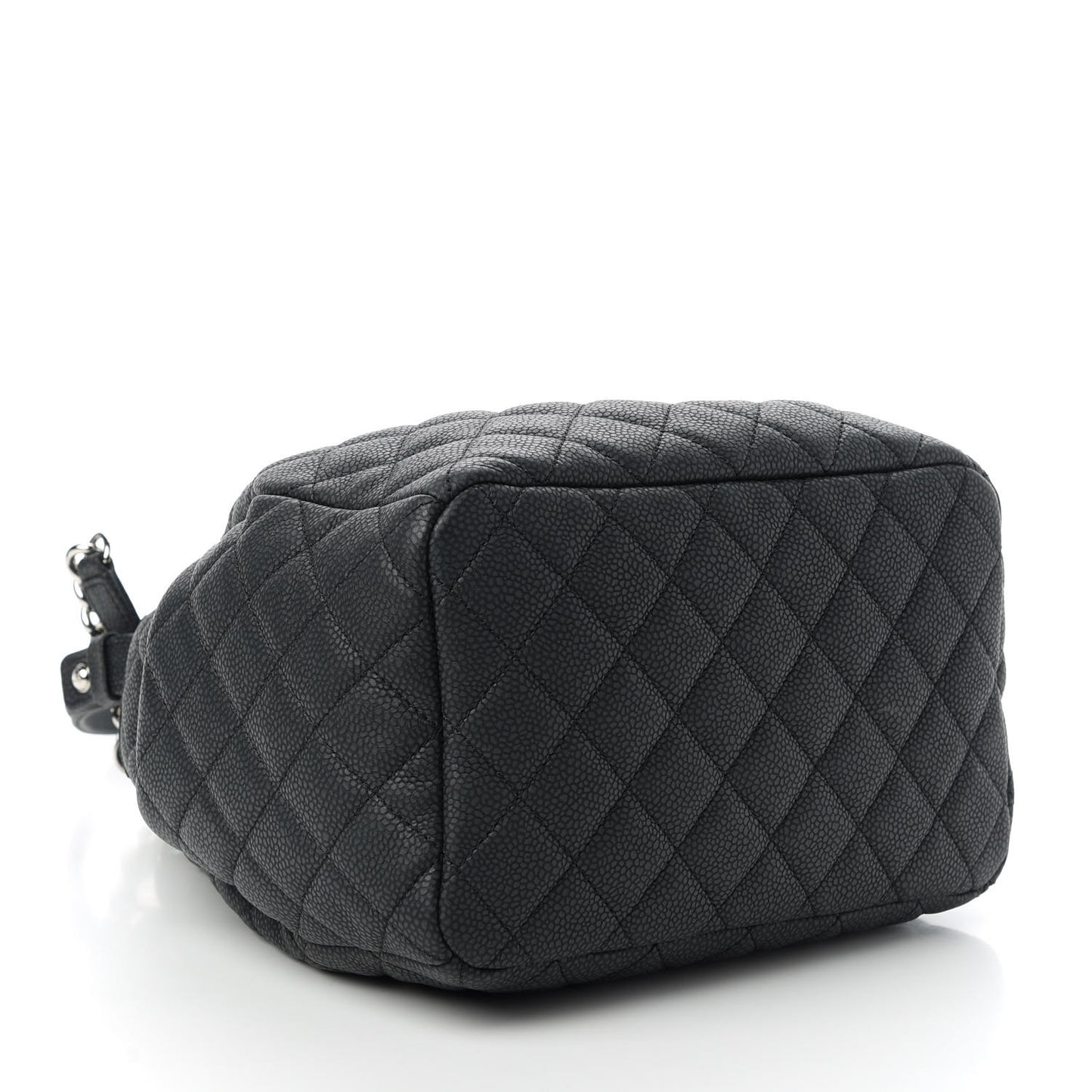 Caviar Flat Quilted CC Chain Bucket Drawstring Bag Black