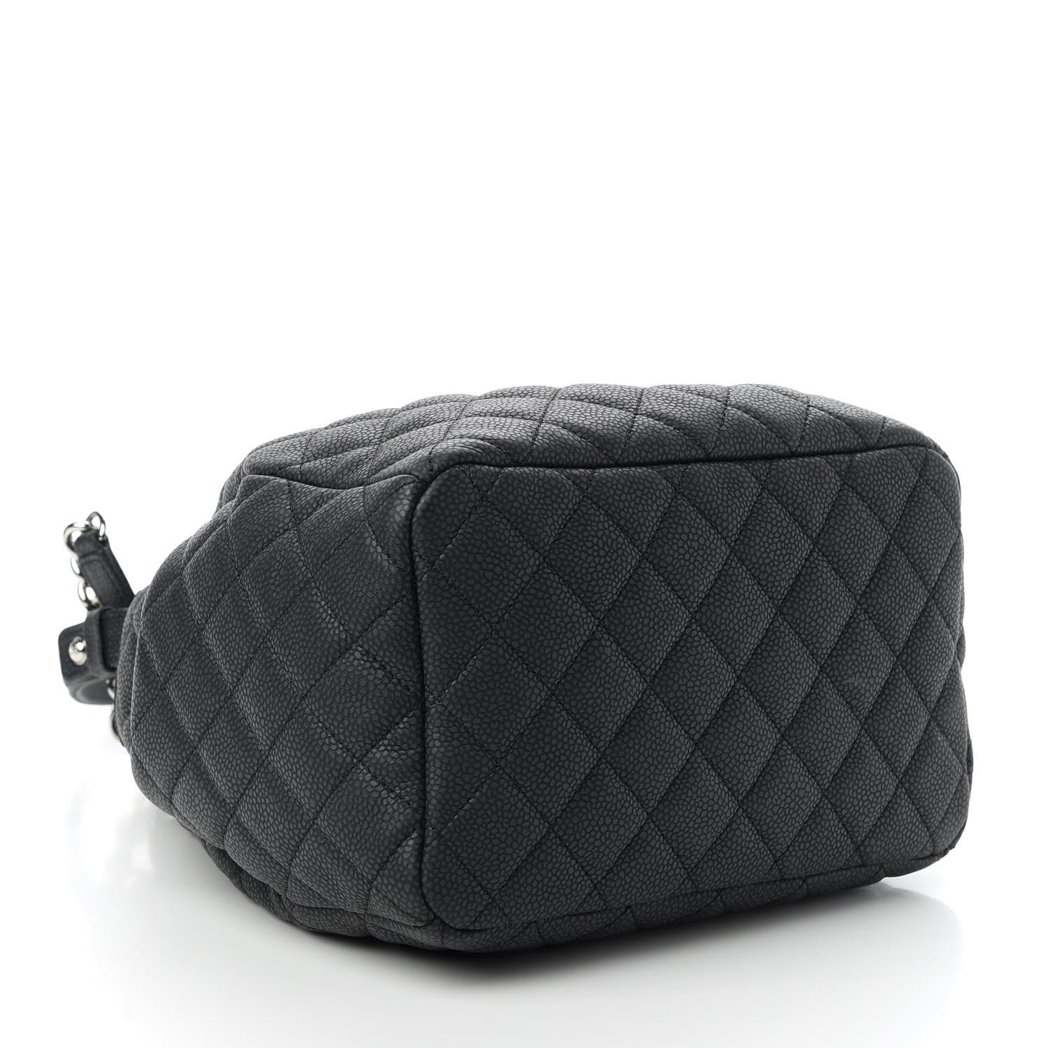 Chanel Caviar Flat Quilted CC Chain Bucket Drawstring Bag Black 4 of 11