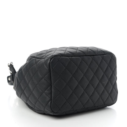Chanel Caviar Flat Quilted CC Chain Bucket Drawstring Bag Black 4 of 11