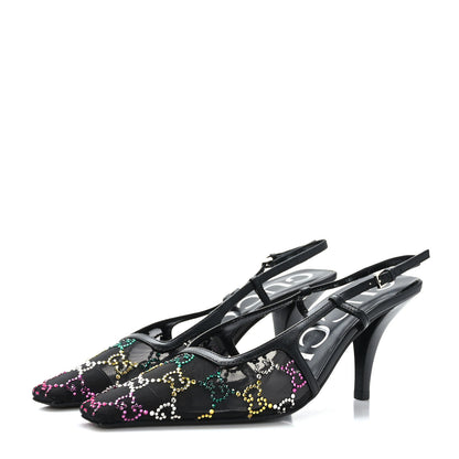 Gucci Tela Retino Nappa Charlotte Crystal GG Monogram Square G 75mm Slingback Pumps 36 Black 3 of 8