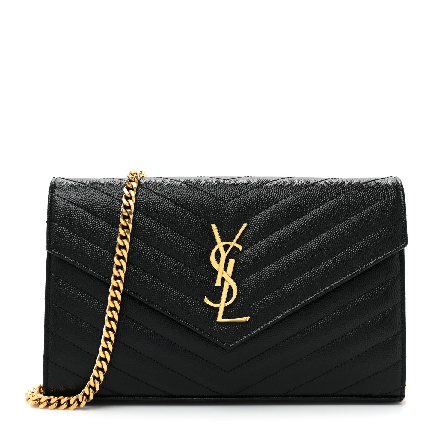 Grain De Poudre Matelasse Chevron Monogram Chain Wallet Black