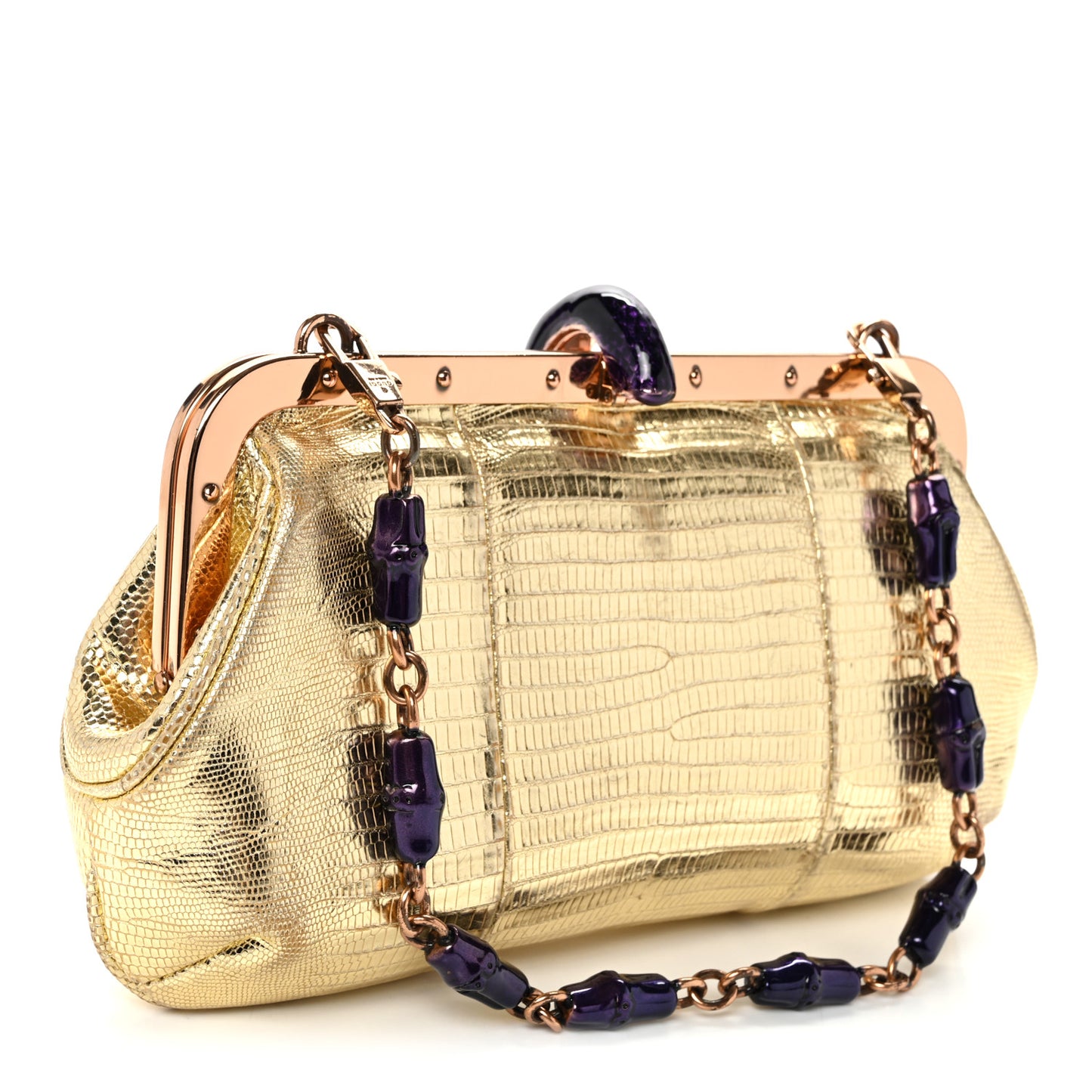 Metallic Lizard Jeweled Snake Evening Bag Gold