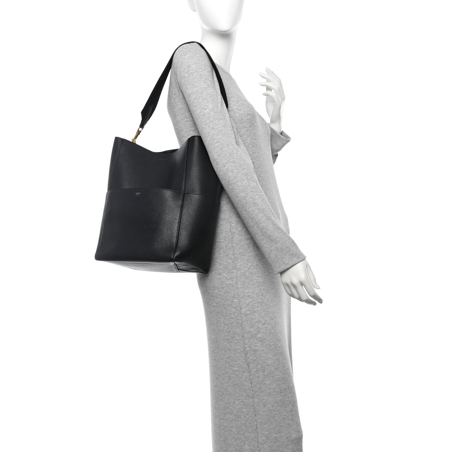 Celine Soft Grained Calfskin Sangle Bucket Bag Black 2 of 10