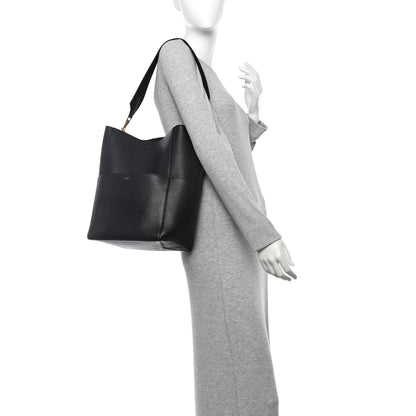 Celine Soft Grained Calfskin Sangle Bucket Bag Black 2 of 10