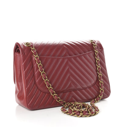 Chanel Lambskin Chevron Quilted Jumbo Double Flap Dark Red 3 of 12