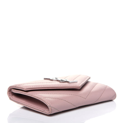 Saint Laurent Grain De Poudre Matelasse Chevron Small Monogram Envelope Wallet Pale Pink 4 of 13