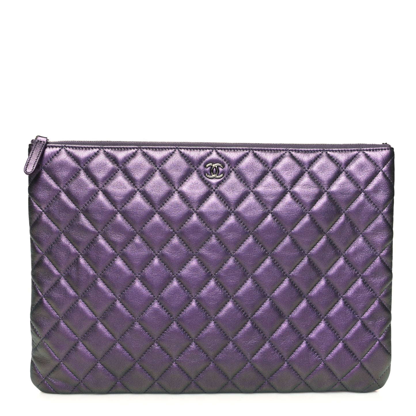 Iridescent Lambskin Quilted Large Cosmetic Case Purple Purple