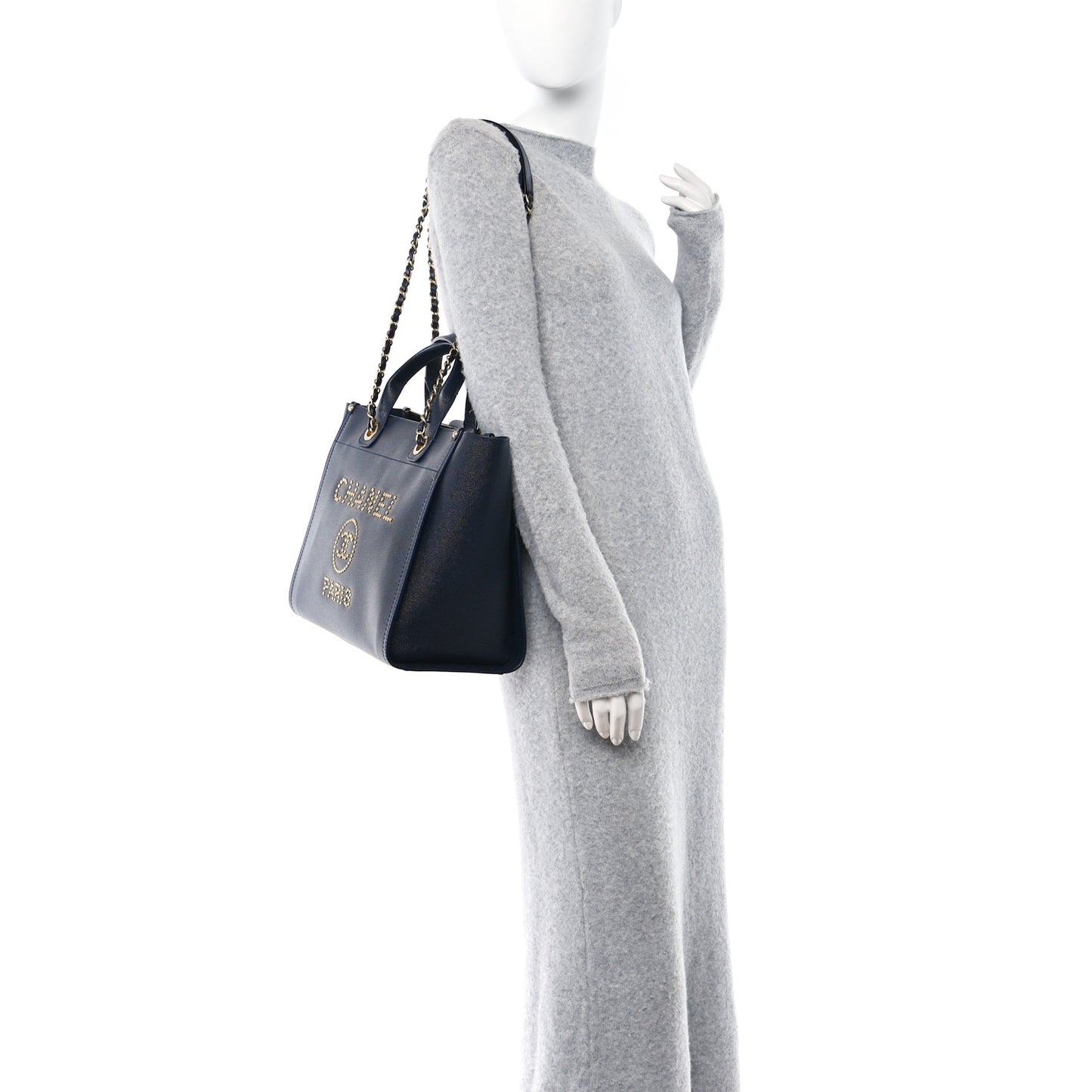 Caviar Small Studded Deauville Tote Navy