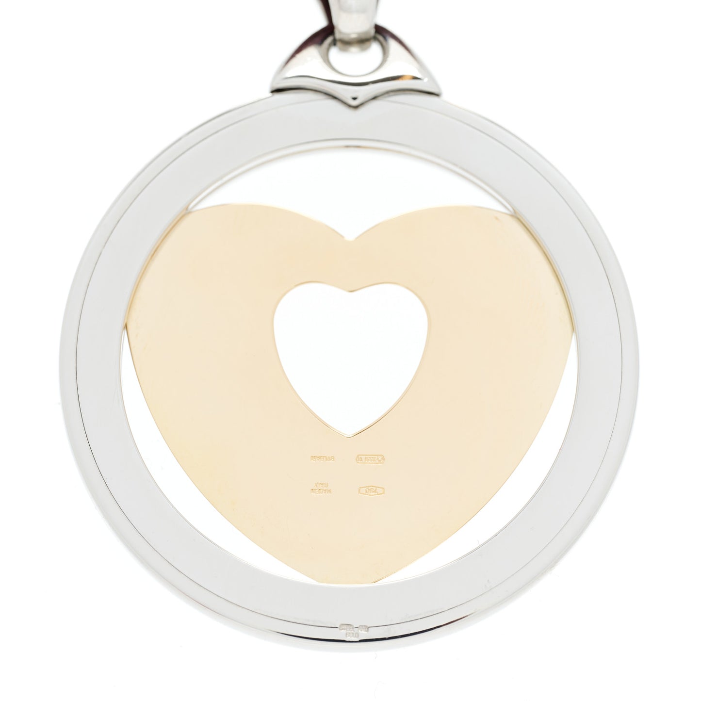 Stainless Steel 18K Yellow Gold Calfskin Tondo Heart Pendant Necklace Brown