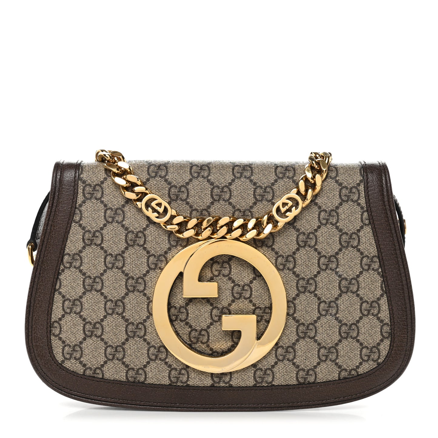 GG Supreme Monogram Textured Dollar Calfskin Blondie Chain Shoulder Flap Bag Beige Ebony New Acero