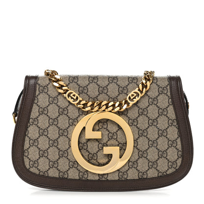 Gucci GG Supreme Monogram Textured Dollar Calfskin Blondie Chain Shoulder Flap Bag Beige Ebony New Acero 1 of 11