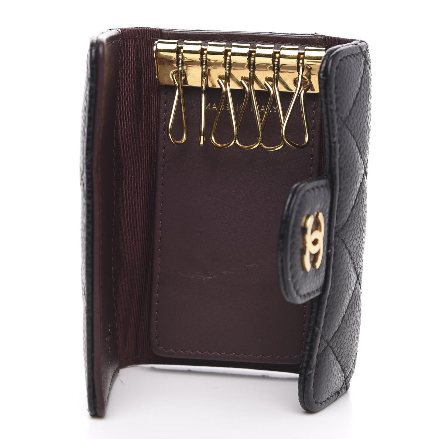 Caviar Quilted 6 Key Holder Black